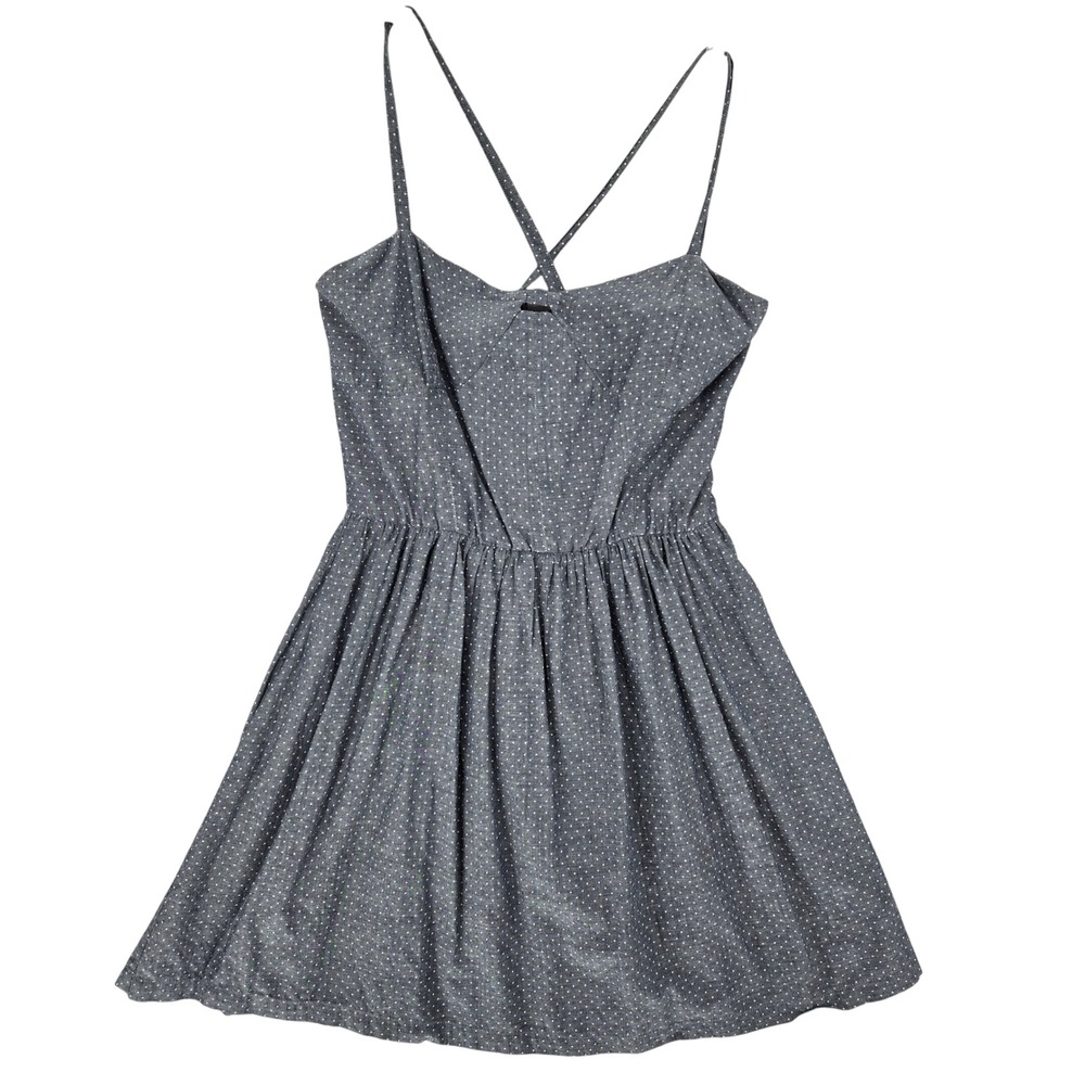 Tommy Girl M Polka Dot Lace Up Back Sundress Womens Cottagecore Retro Gray